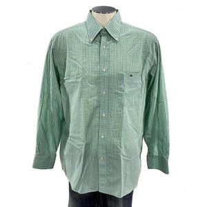 Lacoste Button Shirt 44‎ Green White Plaid Alligator Mens